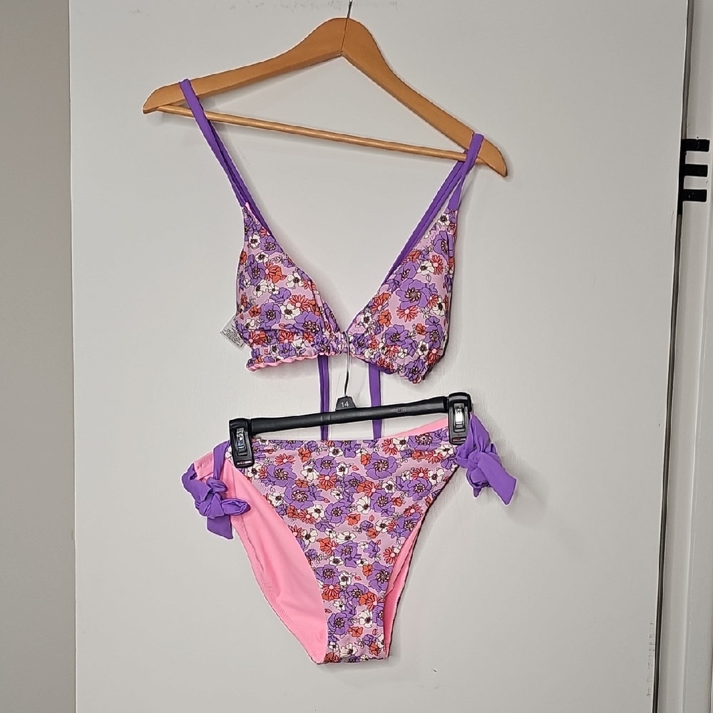 Wild Fable Floral Purple and Pink Bra Set